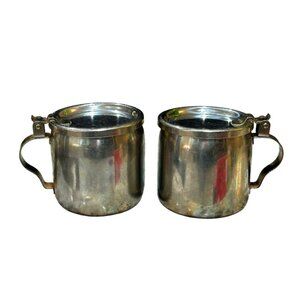2 Vintage Vollrath Stainless Steel Pitchers Creamers w Lid 7210 Wisconsin 8 oz